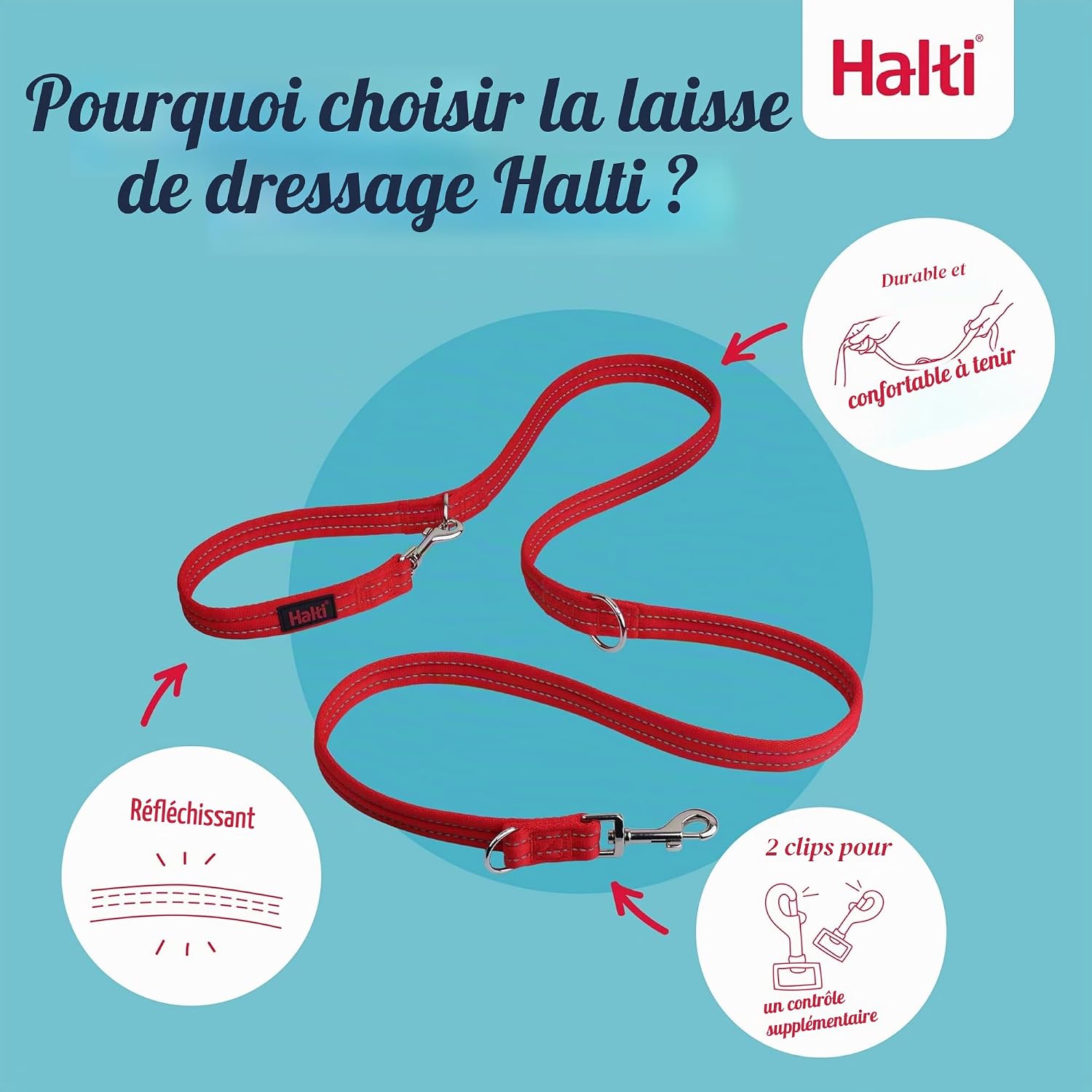 Laisse d’éducation 3 positions pour chiens