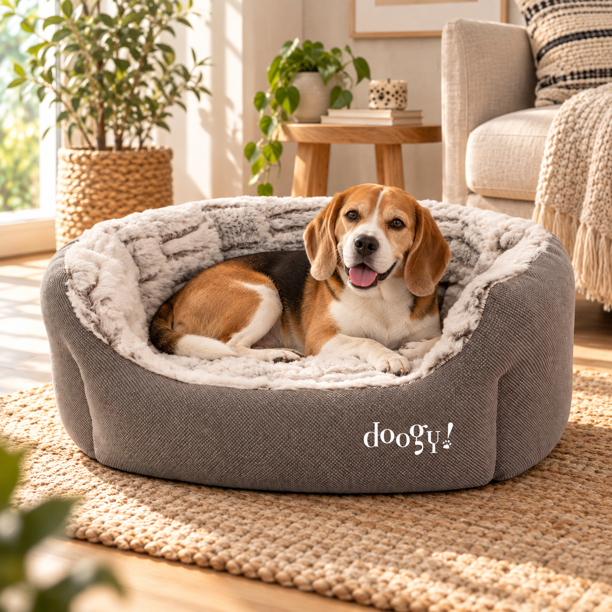 Cesta ovalada Whooly de imitación de piel para perros y gatos