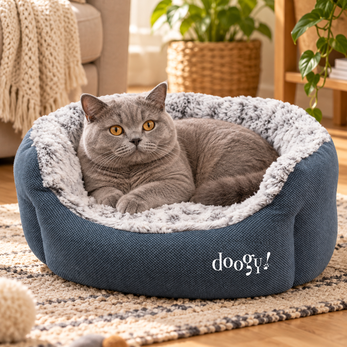 Cesta ovalada Whooly de imitación de piel para perros y gatos