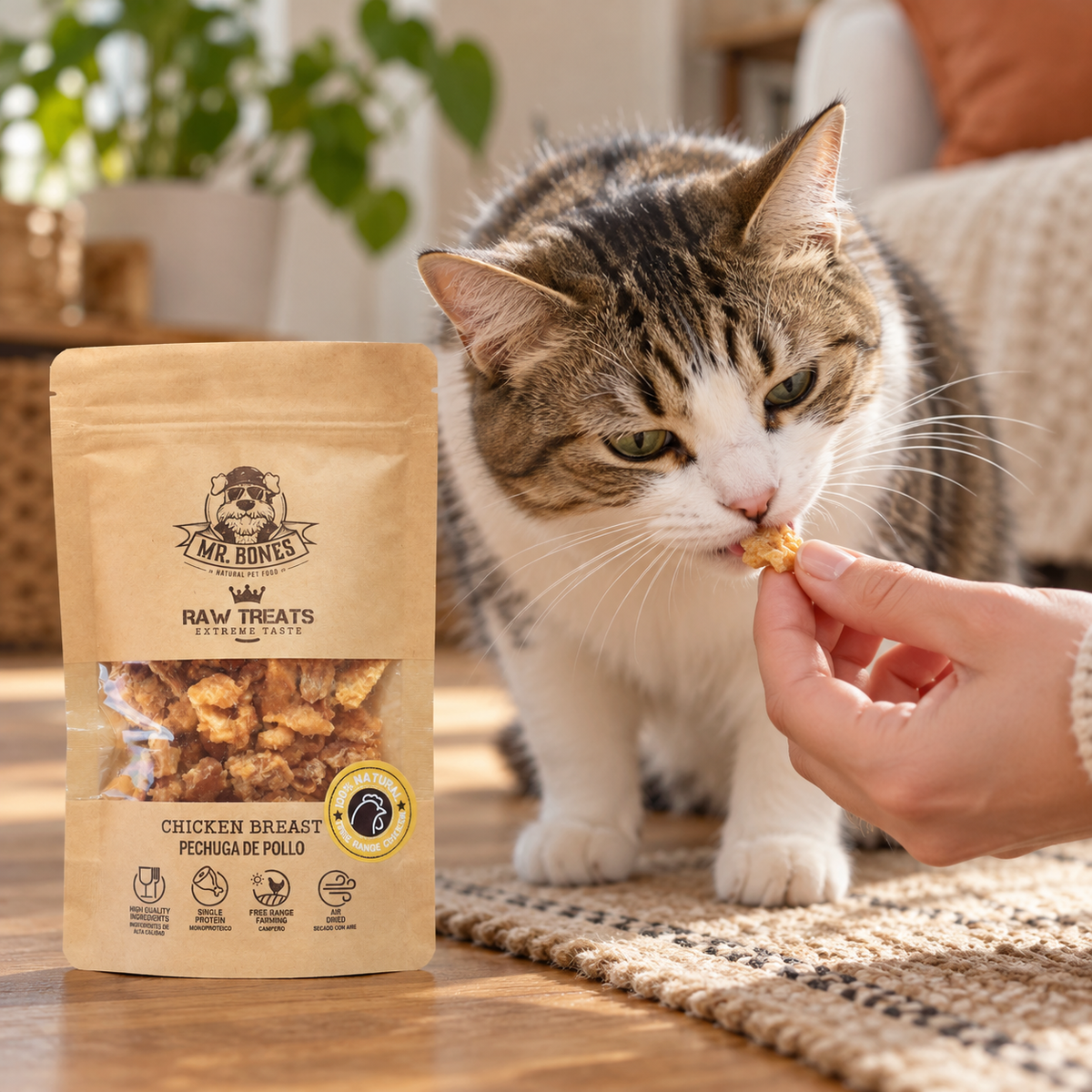 Delicias de pechuga de pollo deshidratada para perros y gatos