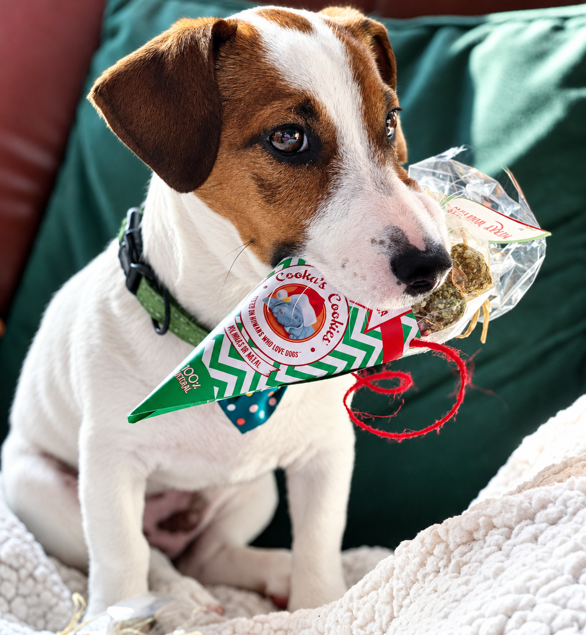 Cono festivo de golosinas de ternera para perros