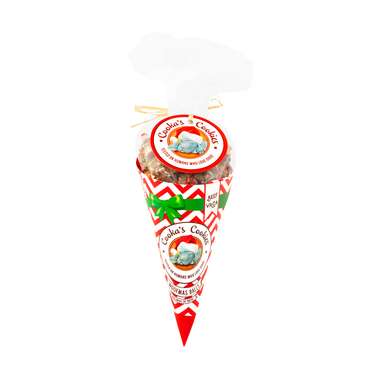 Festive cone of beef treats for dogs