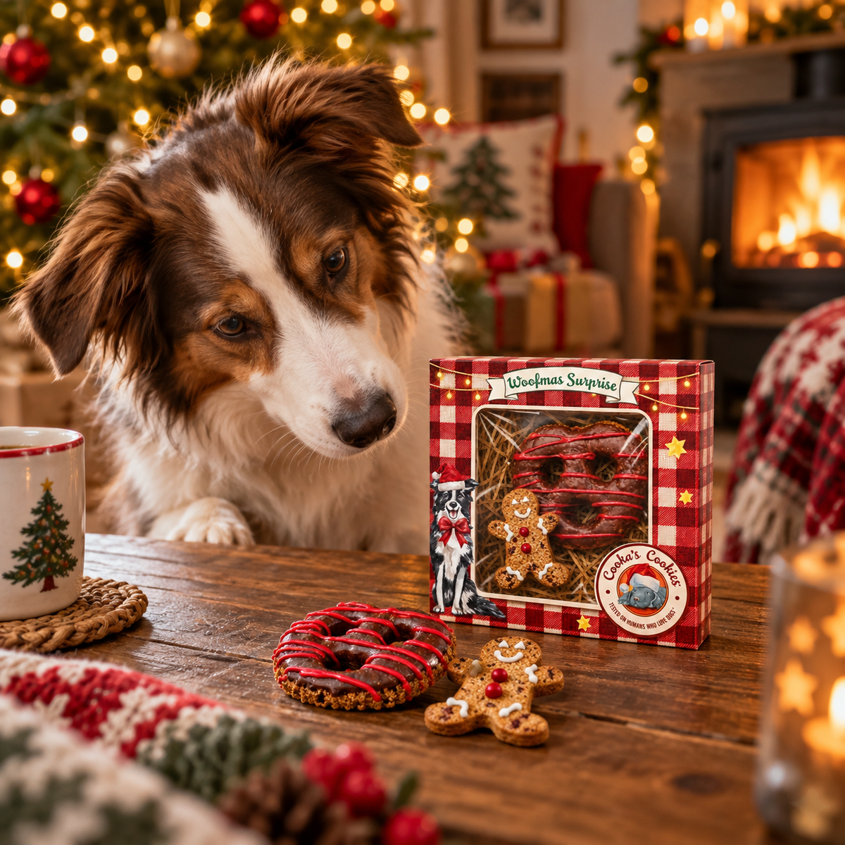 Caja de galletas navideñas de pavo para perros