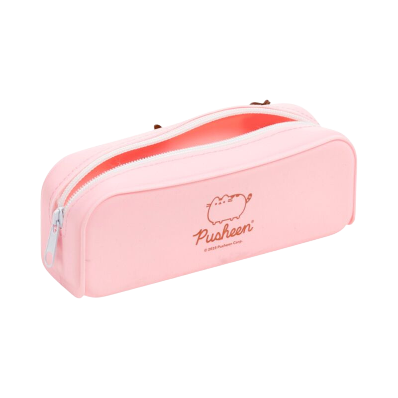 Trousse Pusheen en silicone rose avec étoiles et cœurs