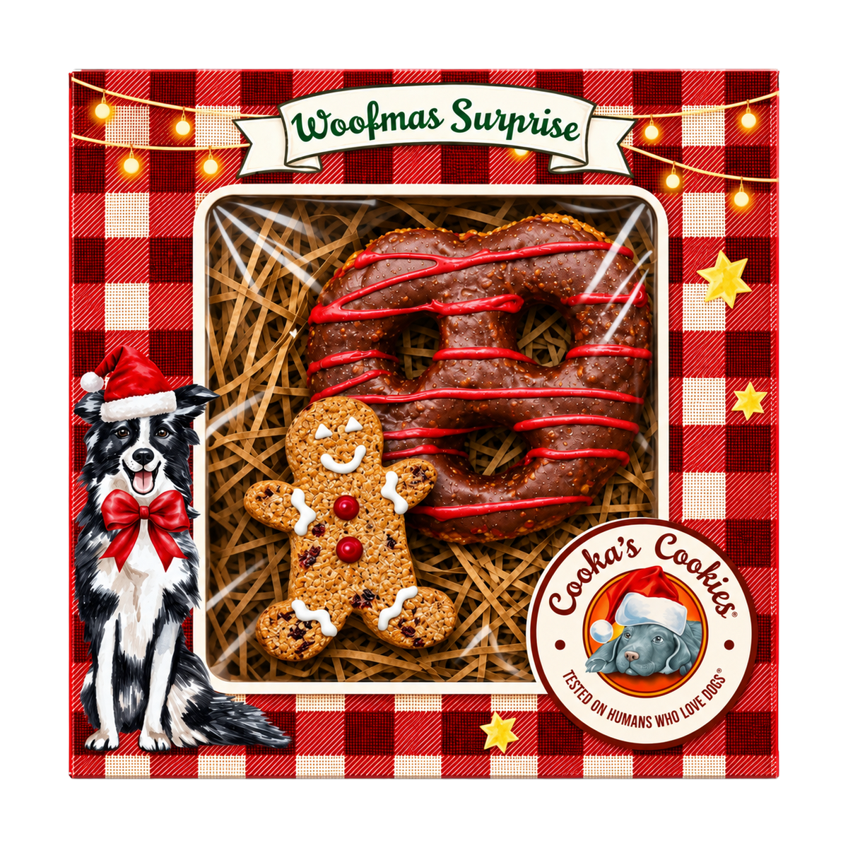 Caja de galletas navideñas de pavo para perros