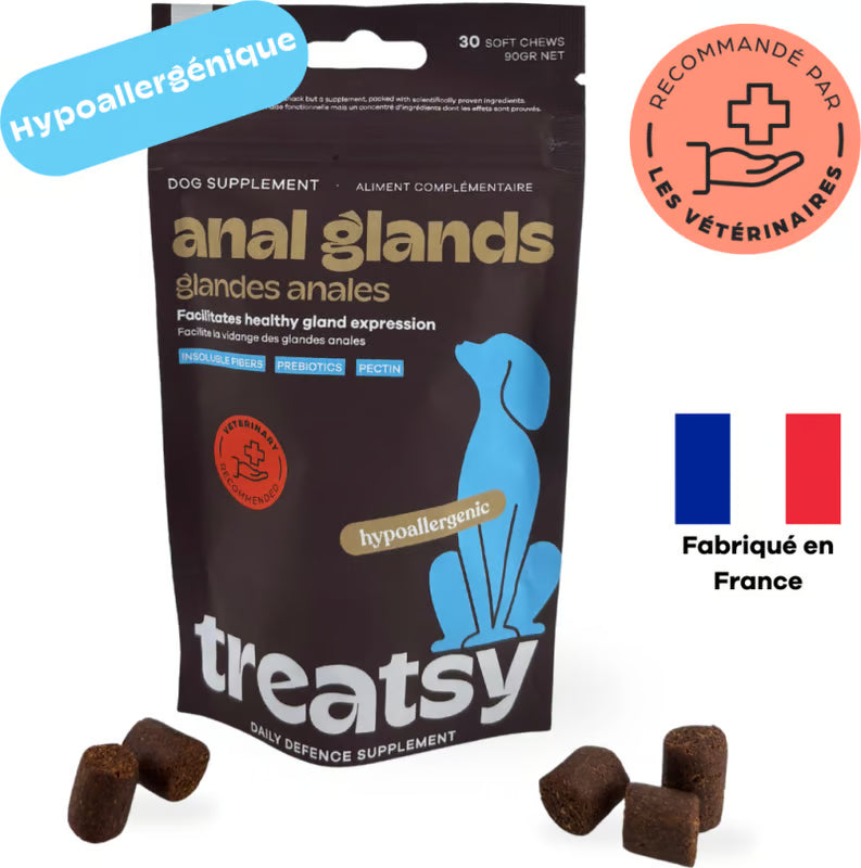 Complemento alimenticio para las glándulas anales de los perros