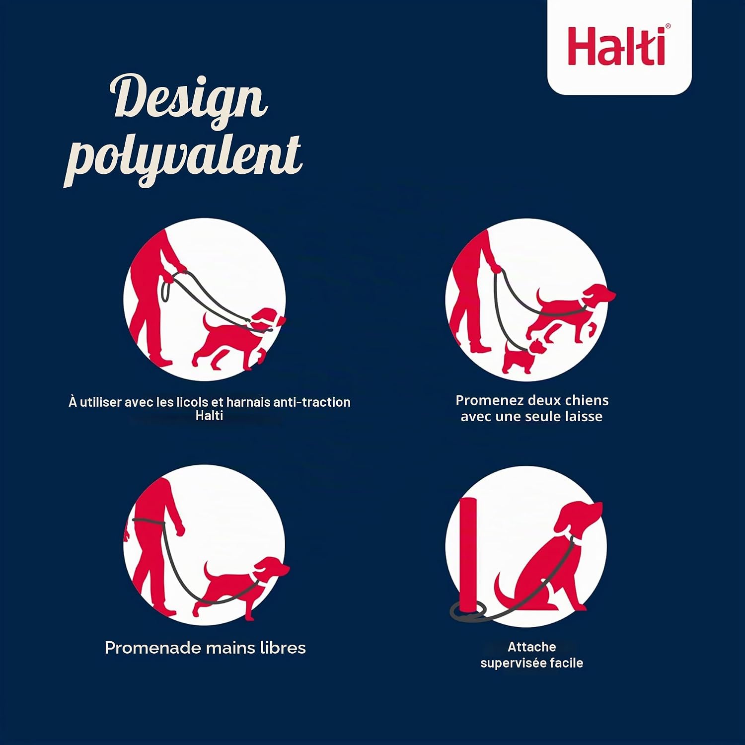 Laisse d’éducation 3 positions pour chiens