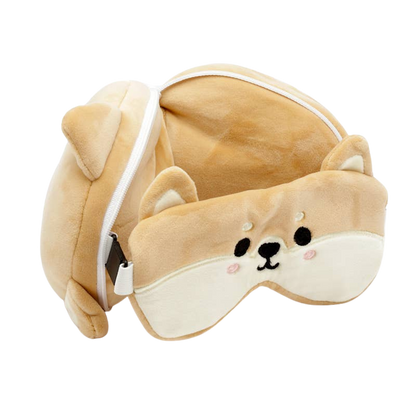 Coussin de voyage 2-en-1 Shiba Inu avec masque