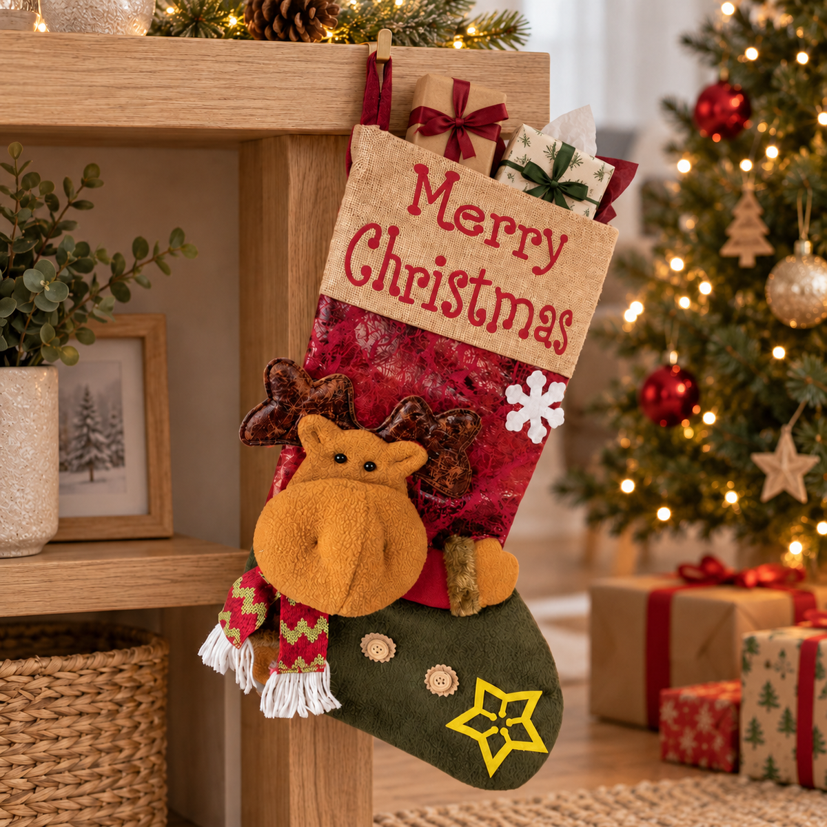 Chaussette de Noël à garnir motif renne
