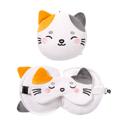 Coussin de voyage 2-en-1 Lola the Cat avec masque