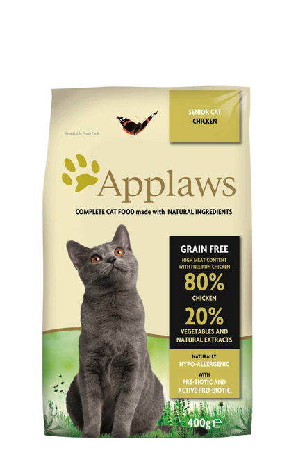 Chicken-flavored cat food for senior cats