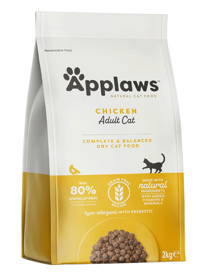 Chicken-flavored kibble for adult cats