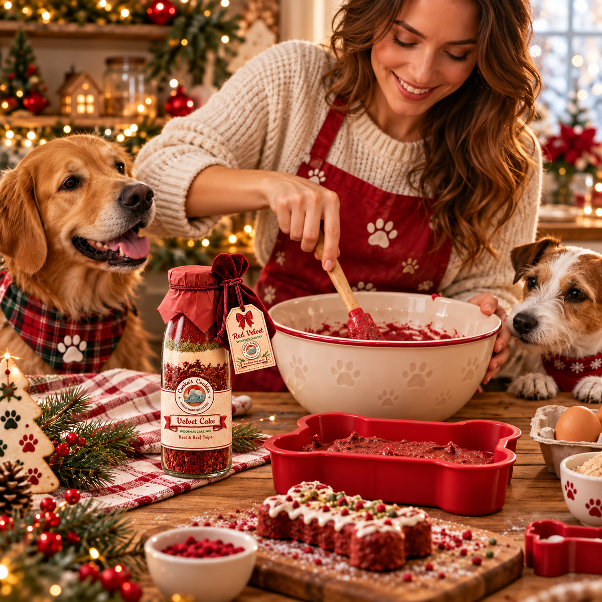 Red-Velvet-Weihnachtskuchenzubereitung für Hunde