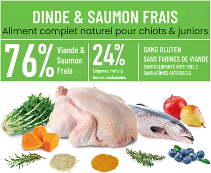 Semi-moist turkey and fresh salmon kibble