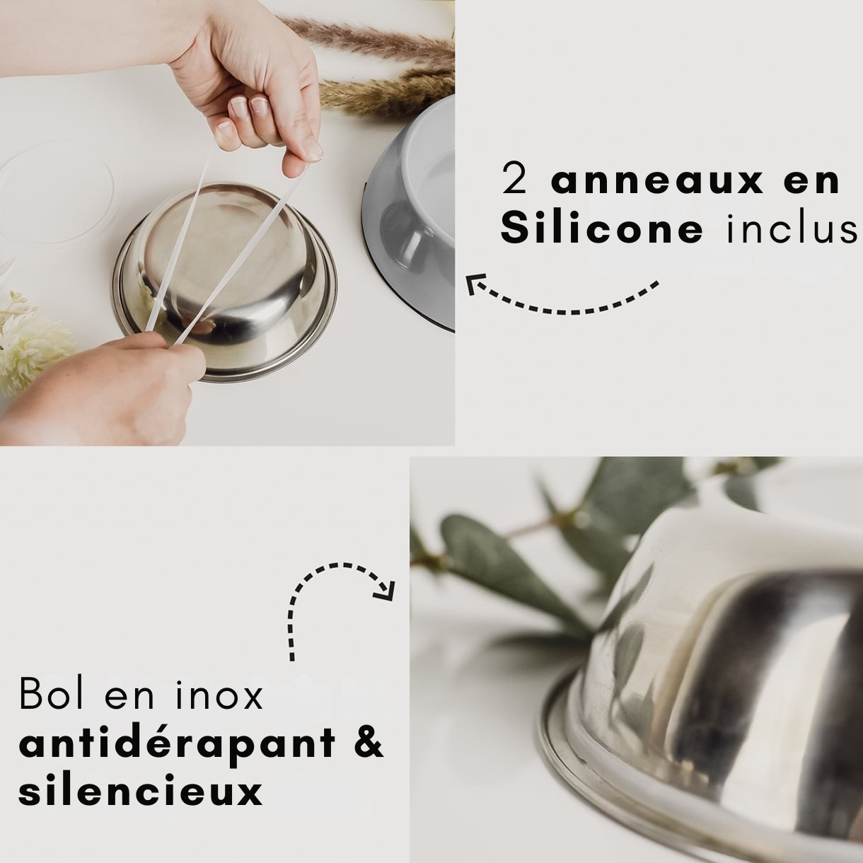 Set of 2 melamine and stainless steel bowls