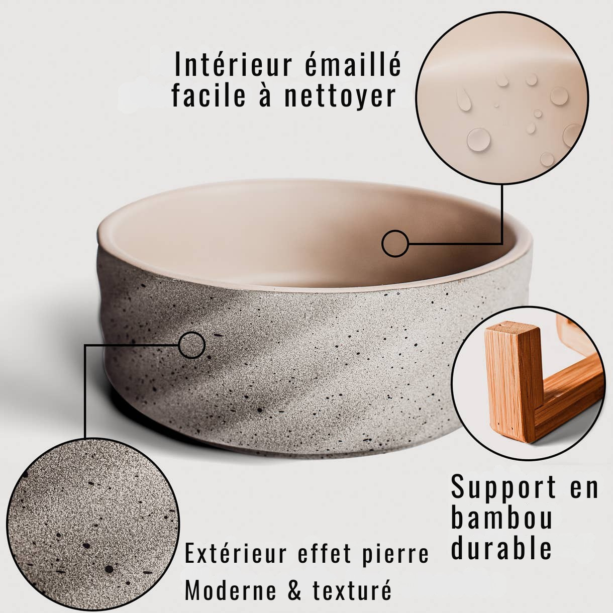 Double ceramic bowl on a bamboo stand 