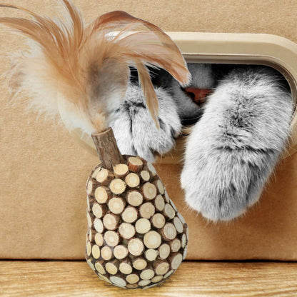 Wooden roly-poly toy with feathers and matatabi