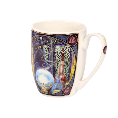 Porcelain mug with a cat and a wizard's apprentice