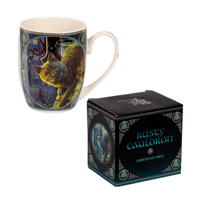 Mug en porcelaine chat et chaudron rouillé