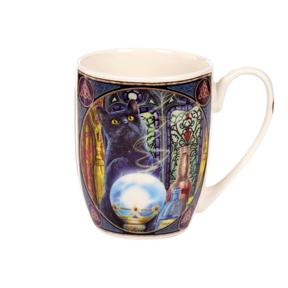 Porcelain mug with a cat and a wizard's apprentice
