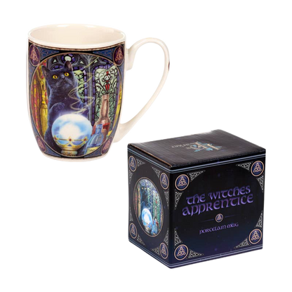 Porcelain mug with a cat and a wizard's apprentice