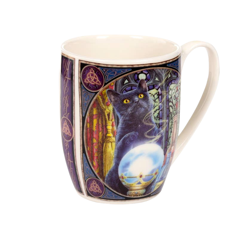 Porcelain mug with a cat and a wizard's apprentice