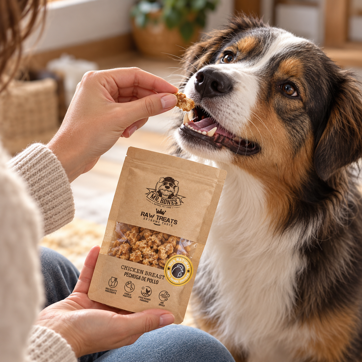 Delicias de pechuga de pollo deshidratada para perros y gatos