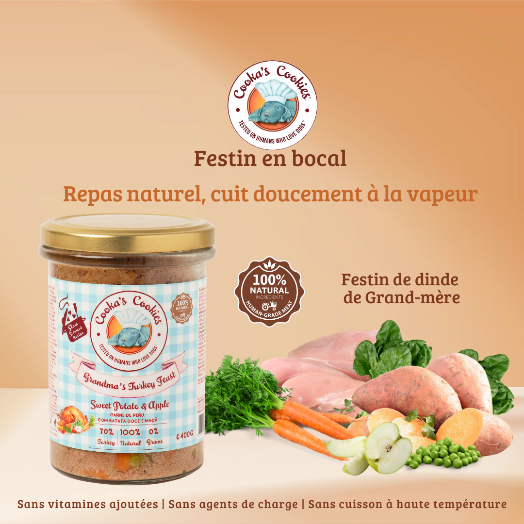 Complete steamed meal with turkey and sweet potato