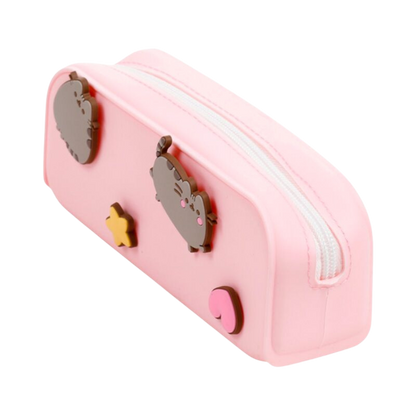 Trousse Pusheen en silicone rose avec étoiles et cœurs