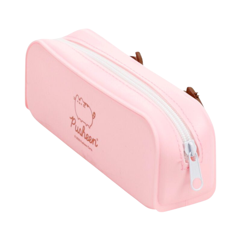 Trousse Pusheen en silicone rose avec étoiles et cœurs