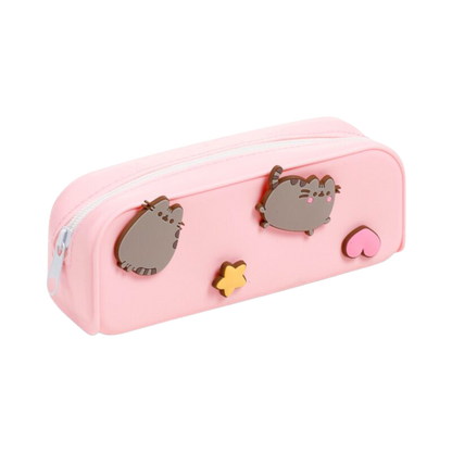 Trousse Pusheen en silicone rose avec étoiles et cœurs