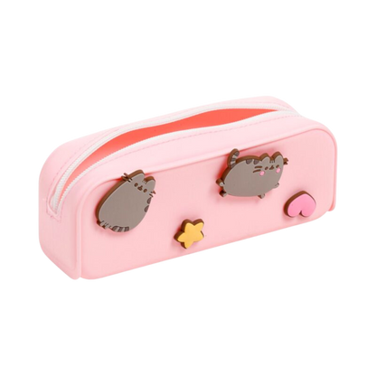 Trousse Pusheen en silicone rose avec étoiles et cœurs