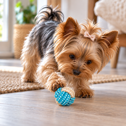 Balle en corde tressée pour petits chiens et chats