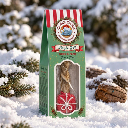 Friandise de Noël Jingle Pop au cabillaud et au canard pour chiens