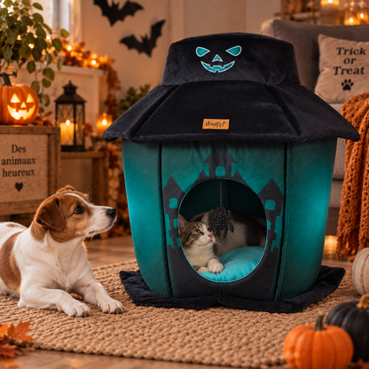 Manoir hanté phosphorescent pour chats et petits chiens