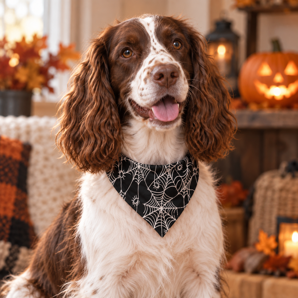 Glow-in-the-dark spider web dog bandana
